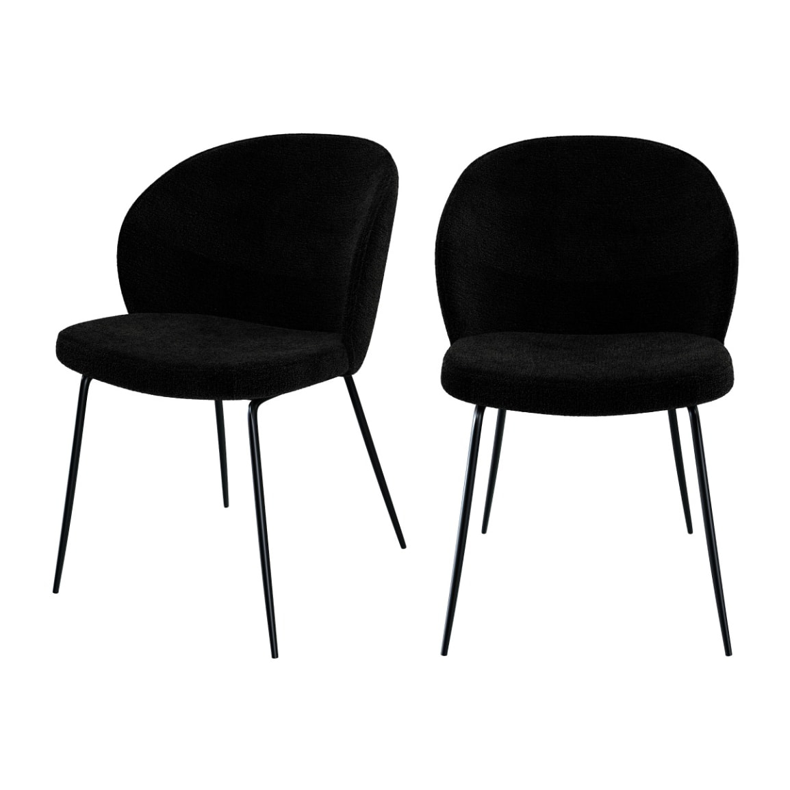 Lot de 2 chaises en tissu bouclé noir et pieds en métal - Groom