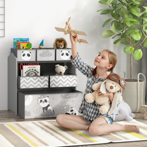 Estantería para Juguetes con 6 Cajas de Tela no Tejida Extraíbles Organizador de Juguetes para Niños de 3-8 Años para Dormitorio Guardería 63x30x66 cm Gris y Blanco