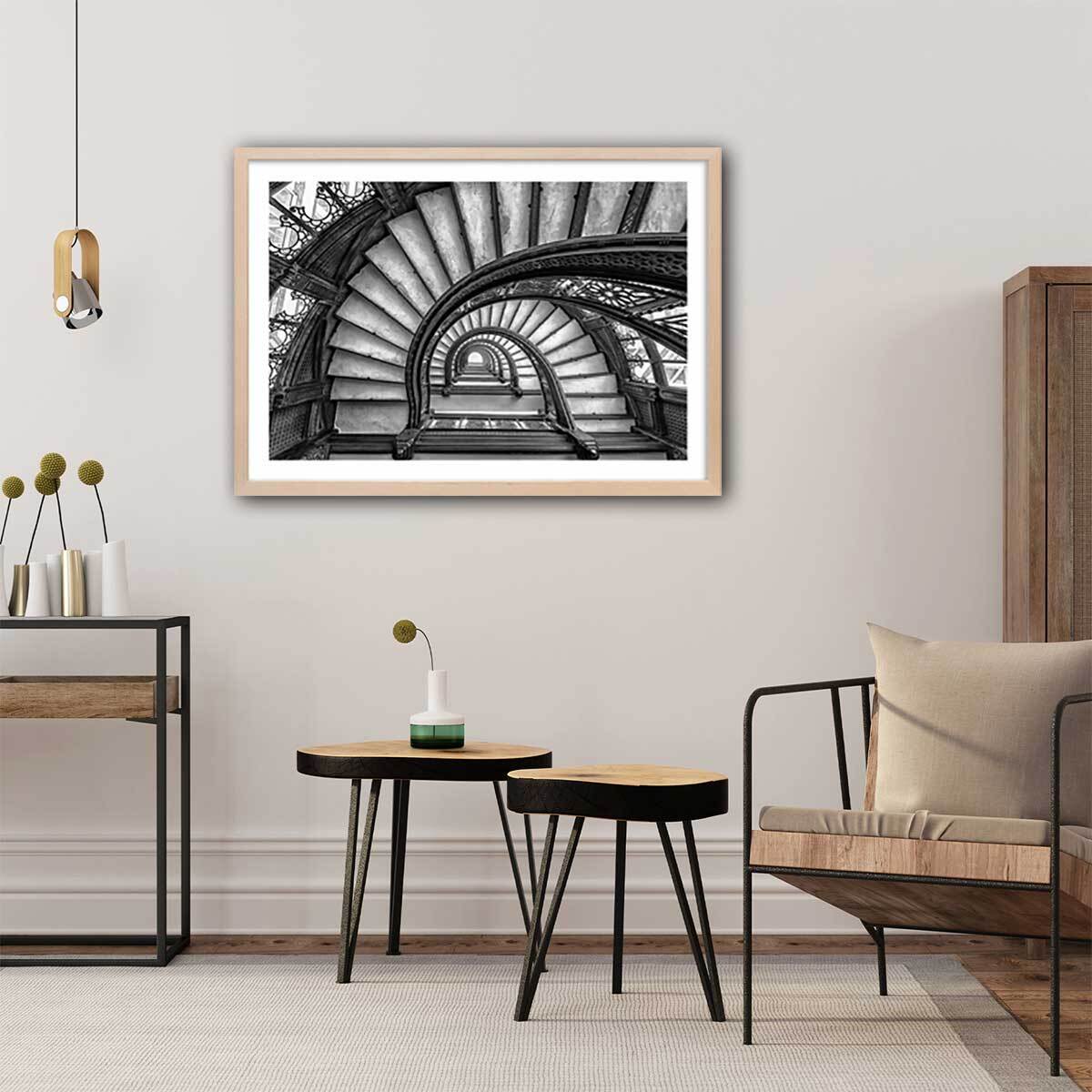 Affiche circular staircase Affiche + cadre en bois - Chêne