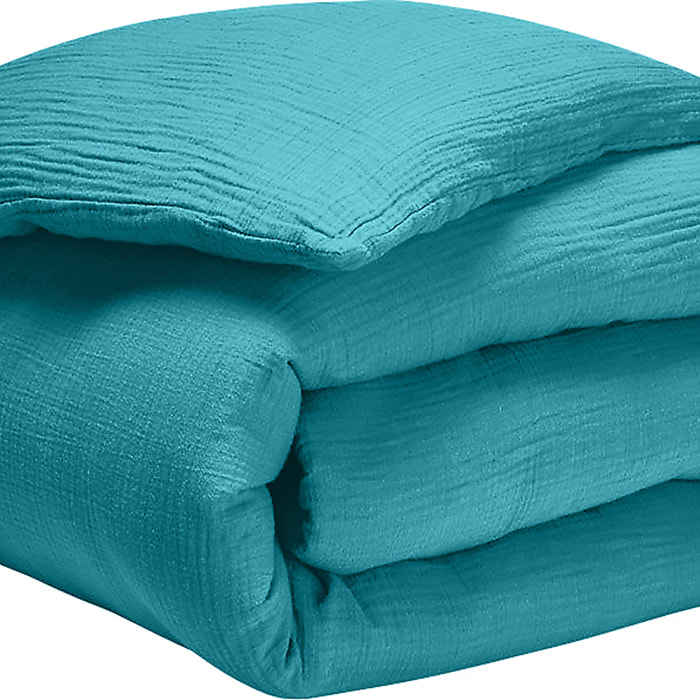 Housse De Couette 100% Gaze De Coton Bleu Enamel