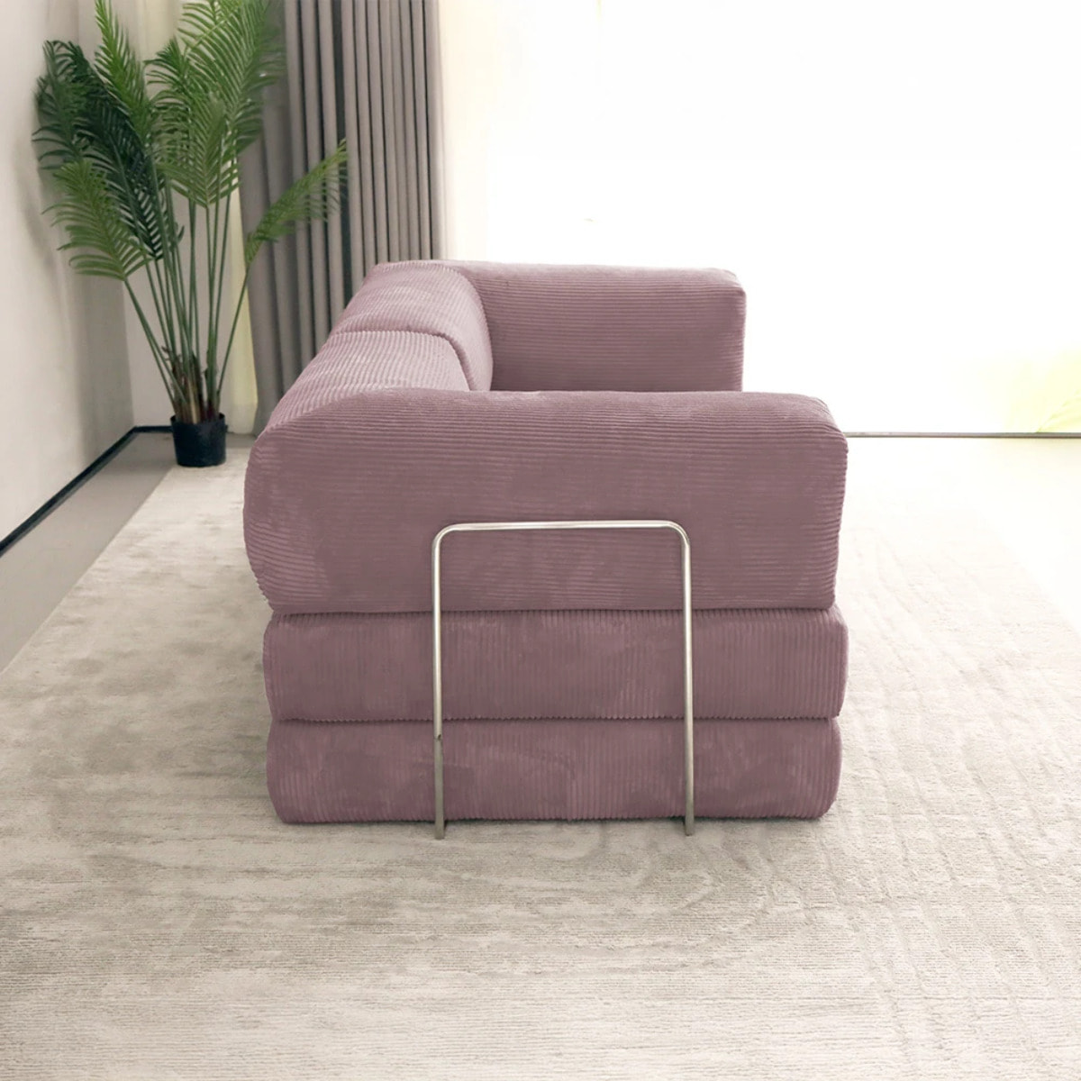 TRENDY - Canapé compressé 3 places modulable en velours côtelé rose