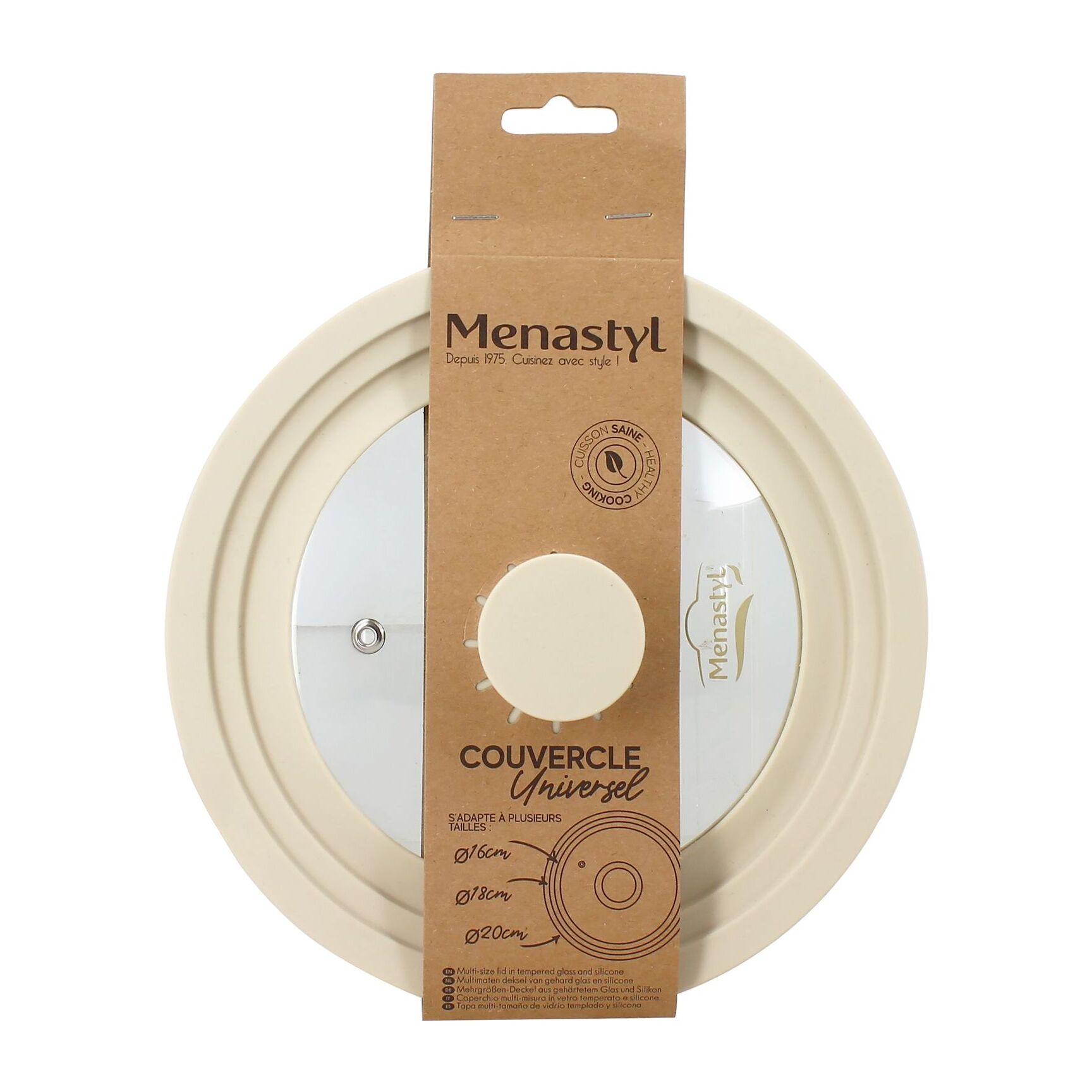 Couvercle multi-taille de 16 cm à 20 cm en verre trempé et silicone