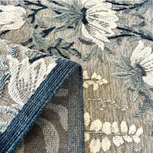GARDEN - Tapis d'intérieur / extérieur à motif floral bleu, gris, blanc