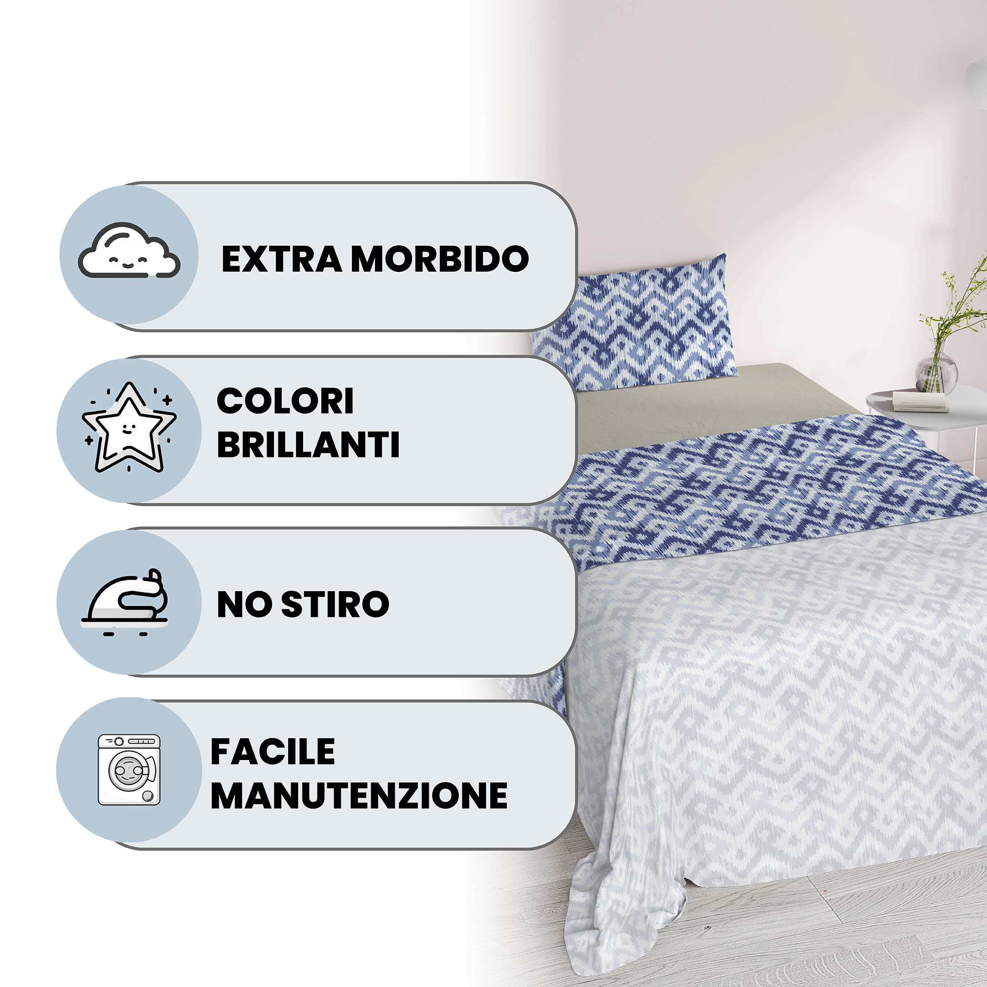 COMPLETO LETTO FANTASY, 100% Microfibra - ROMBI