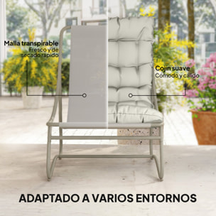 Conjunto de Mesa y Sillas de Terraza Exterior de 3 Piezas, Muebles de Jardín Exterior con Cojines, 2 Sillas Lounge Transpirable, Mesa de Café y Marco de Acero, para Patio, Balcón, Gris Claro