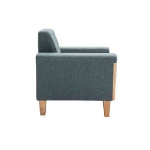 Fauteuil scandinave en tissu vert de gris et bois clair FJORD