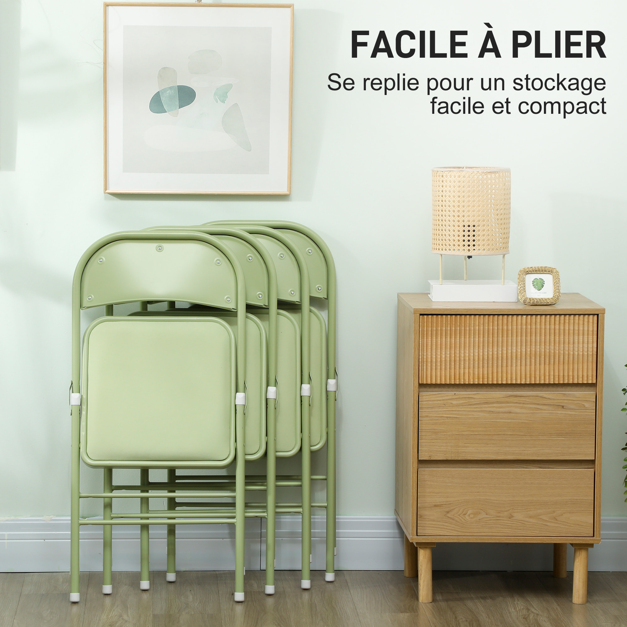 Lot de 4 chaises pliantes assise dossier rembourrés acier velours vert