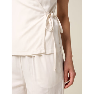 Oltre - Blusa estilo kimono de mezcla de lino - Blanco