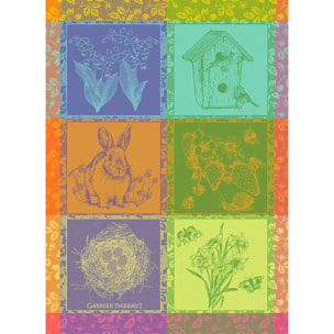 Torchon pur coton motif jacquard multicolore Hello spring prairie