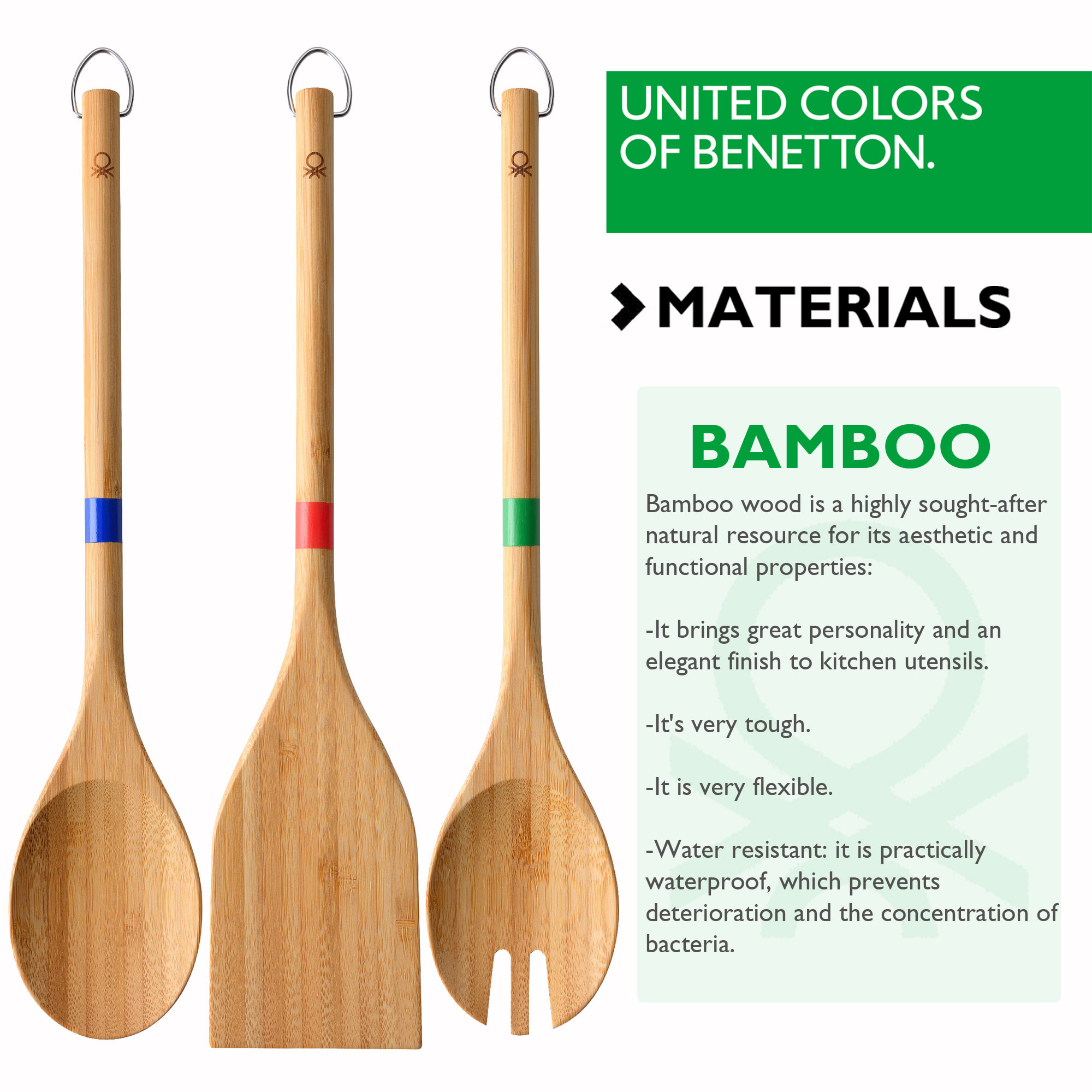 Set 3pc utensilios cocina bamboo  benetton