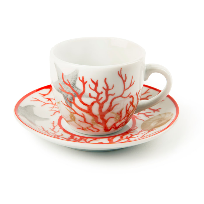 Set 6 Tazzine Caffè con Piattini Excelsa – Coral, Porcellana Multicolore