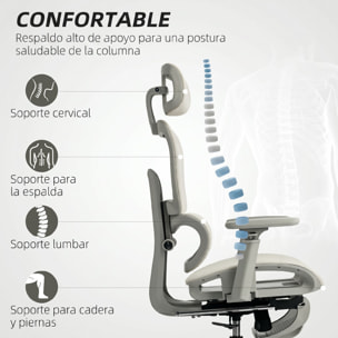 Silla de Oficina Ergonómica de Malla, Silla de Escritorio con Reposabrazos 3D, Reclinable a 135°, Reposacabezas Ajustable, Respaldo Alto, Soporte Lumbar, Reposapiés, Altura Ajustable, Beige