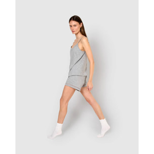 Pigiama corto cotone sfilatura spalline grigio