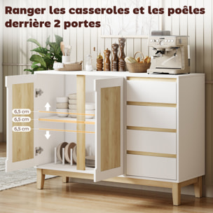 Buffet style nordique - 2 portes, étagère, 2 tiroirs - piètement bois banc effet bois clair