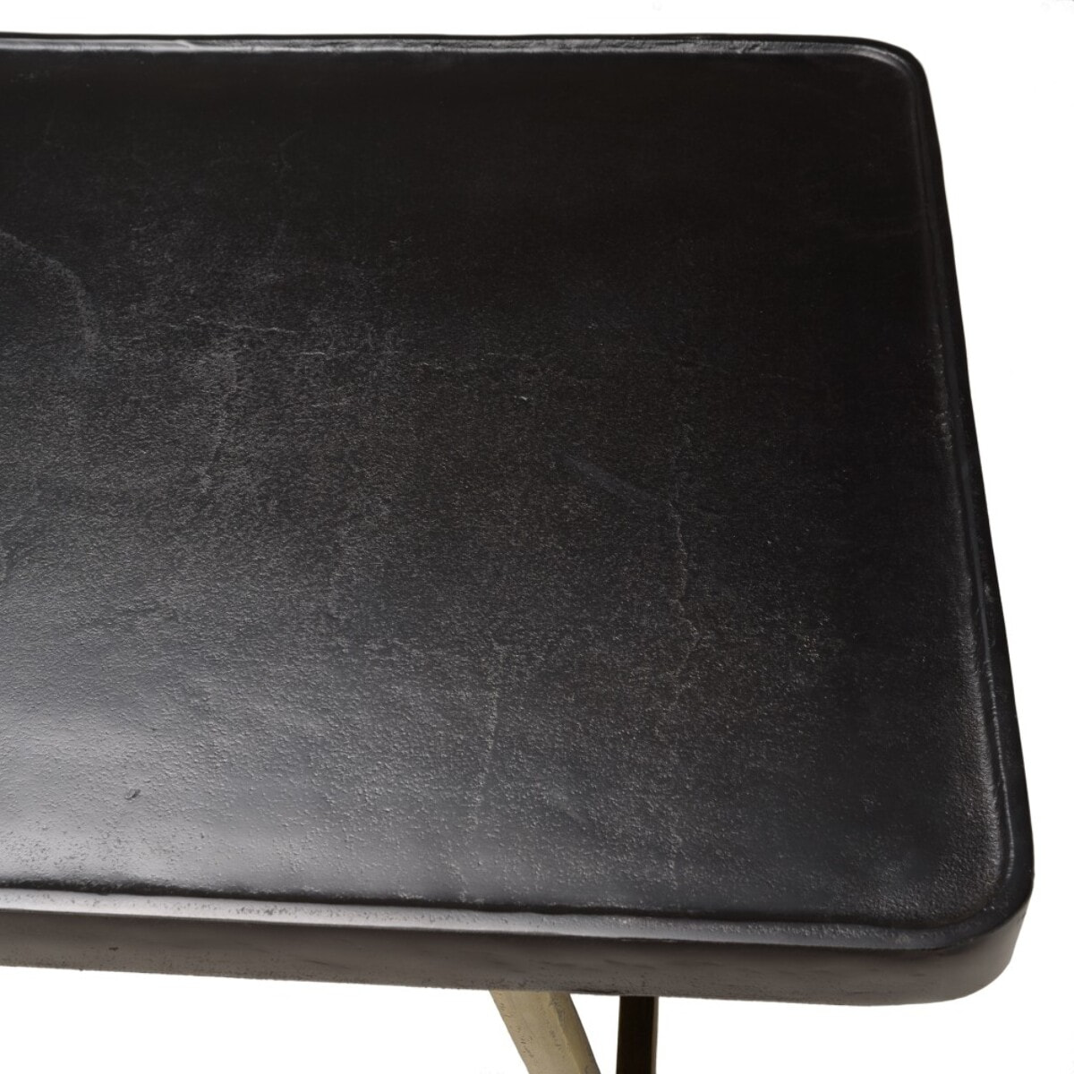 JOHAN - Table basse rectangulaire en aluminium plateau noir pieds dorés