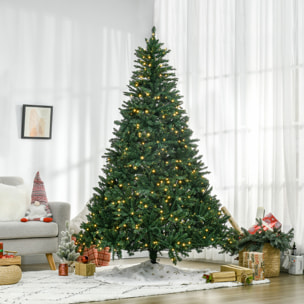 HOMCOM Árbol de Navidad con 700 Luces LED Blanco Cálido, 210 cm, Árbol de Navidad Artificial con 2154 Ramas de PVC Ignífugo, Soporte Metálico Plegable, Verde