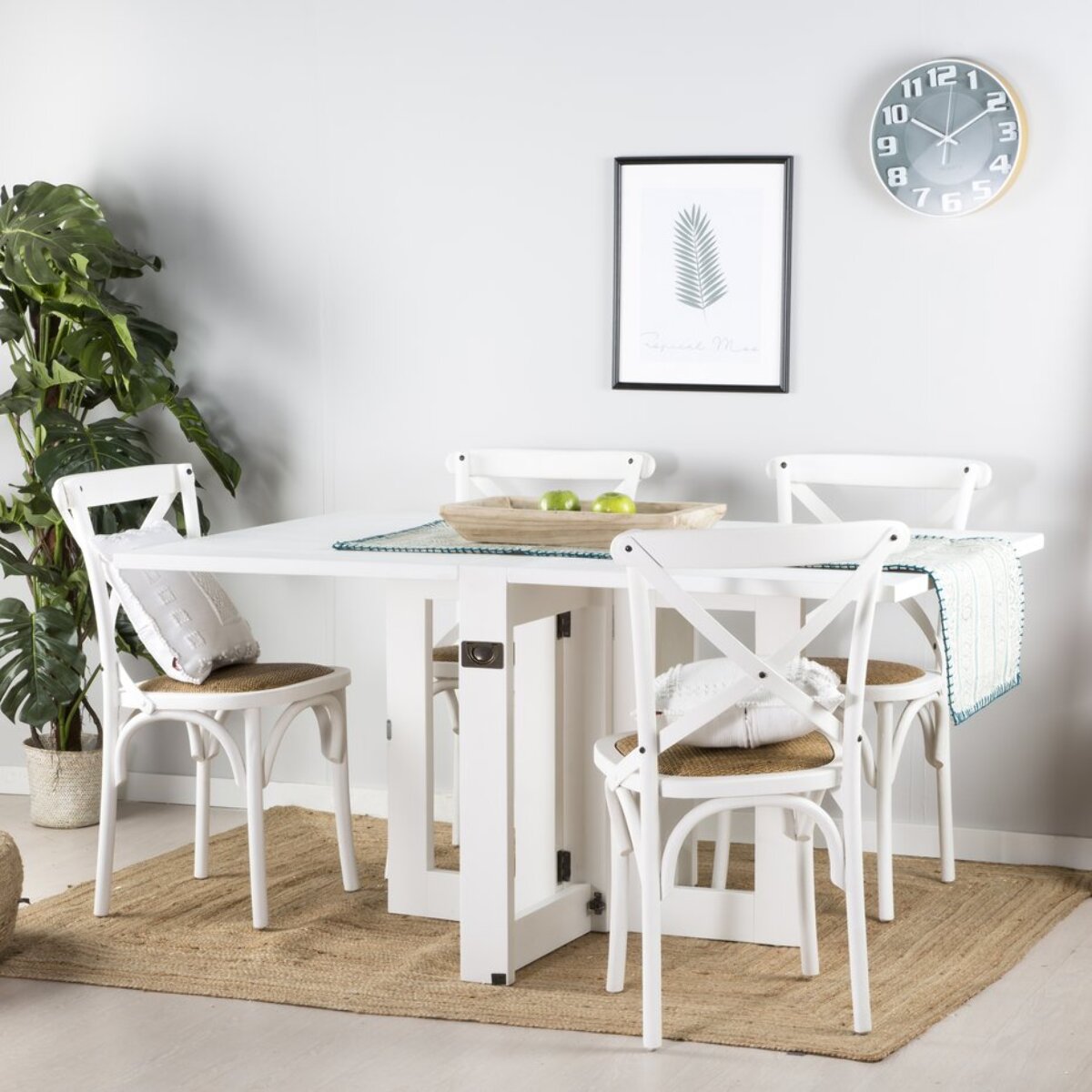 Table à manger pliante Tan -bois massif et panneau de mdf-couleur laqué blanc mat 160 x 78 x 90 cm