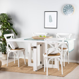 Table à manger pliante Tan -bois massif et panneau de mdf-couleur laqué blanc mat 160 x 78 x 90 cm