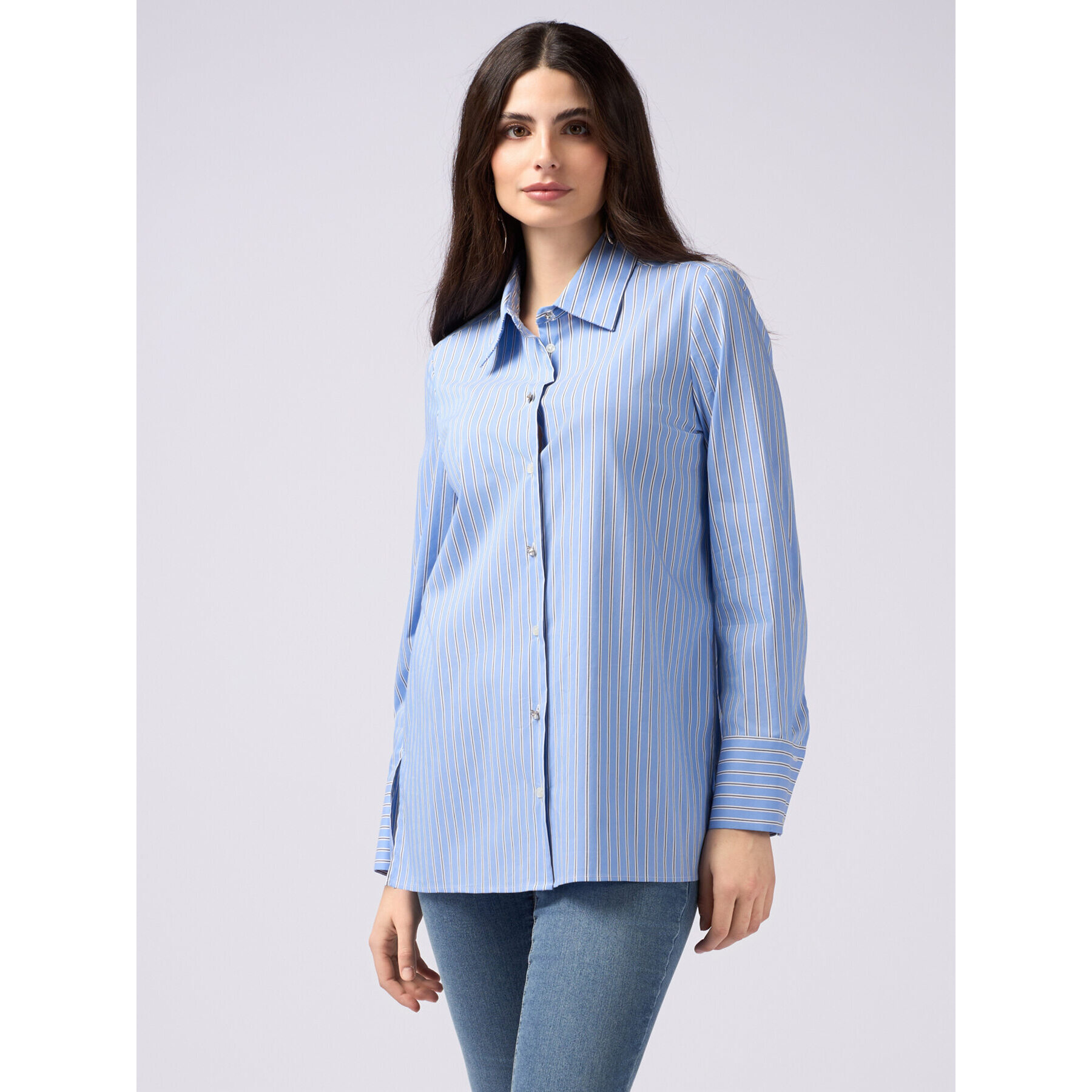 Oltre - Camicia in popeline a righe - Azzurro