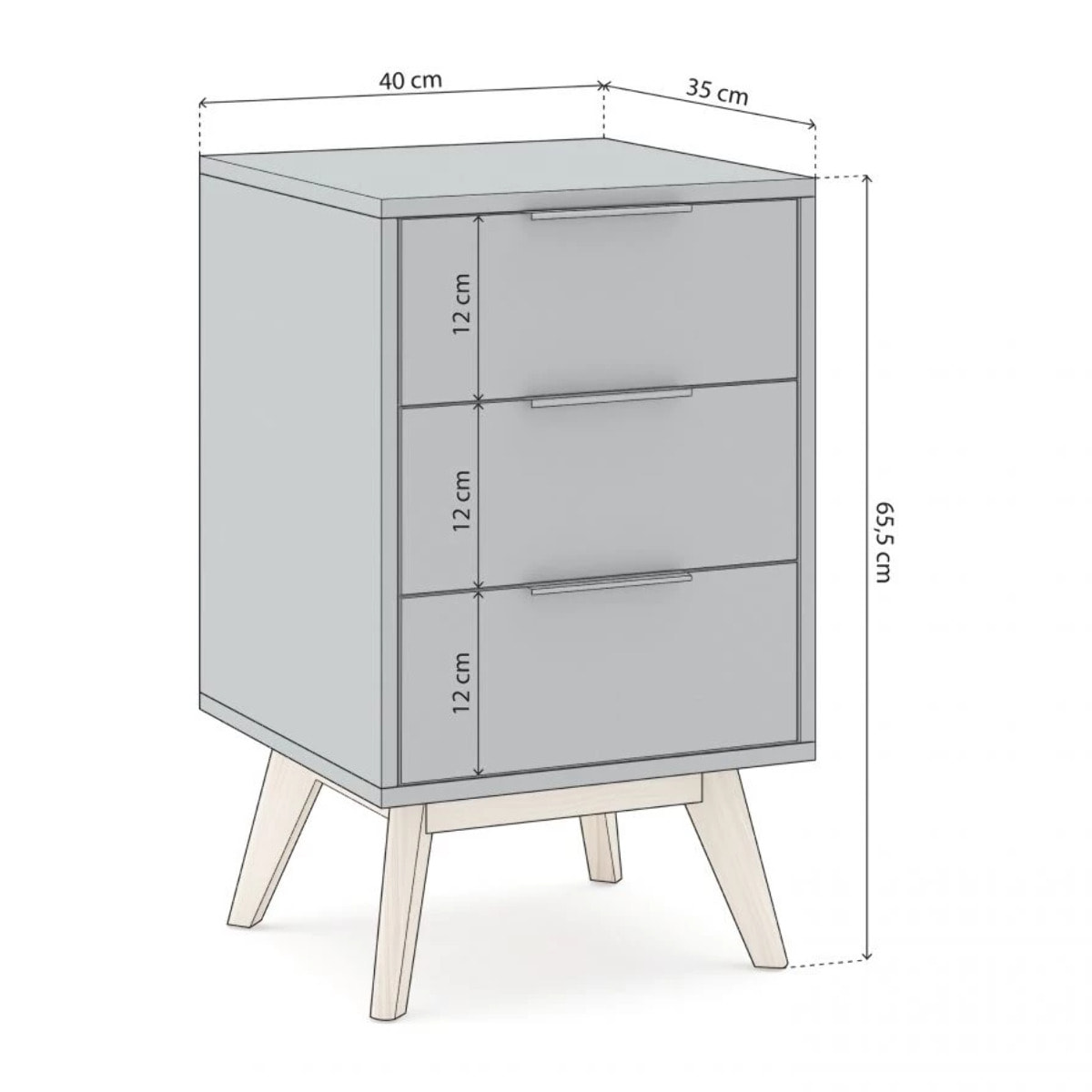 Mesita de noche Numa 3 cajones Verde Salvia - Oak Soft