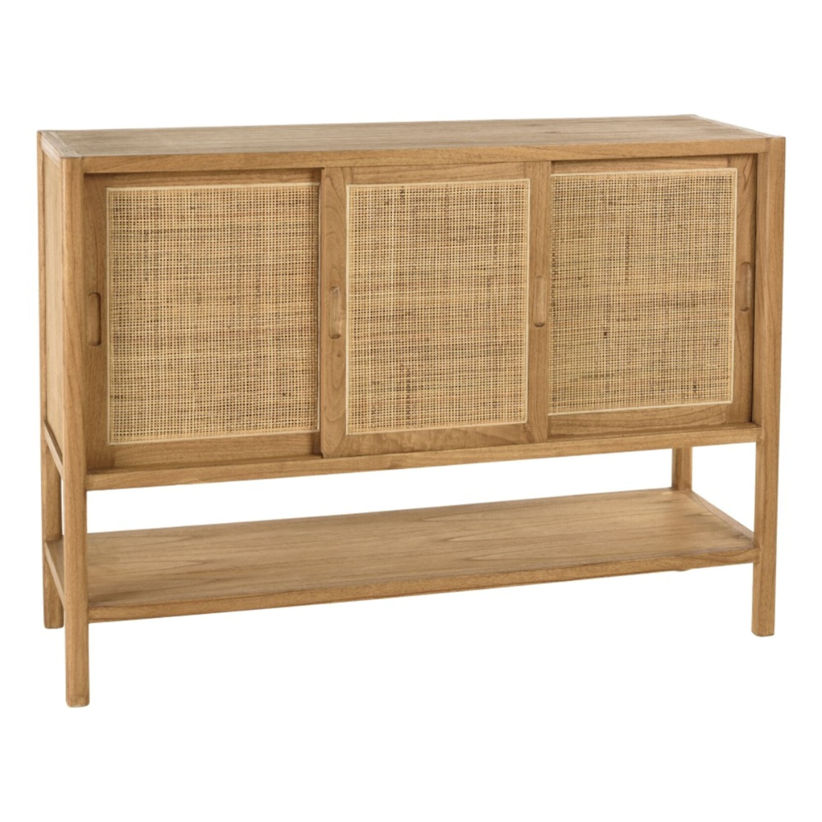 AMY - Buffet 2 étagères 3 portes coulissantes en mindi et rotin naturel AMY