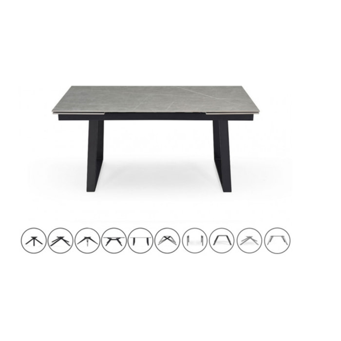 Table extensible en céramique marbre grey L160/240cm - 9 piètements - UNIK