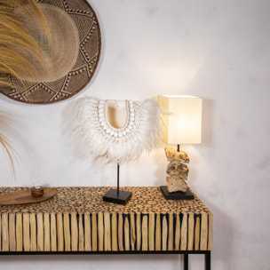 COLLIER BEIGE ET BLANC EN PLUMES ET COQUILLAGES 40X10X44 CM PAPUA