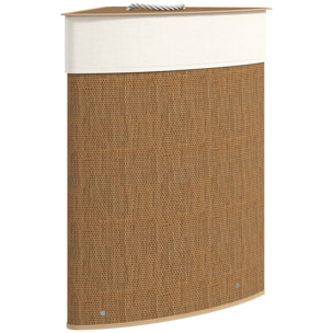Panier à linge d'angle bambou 55L déhoussable lavable marron