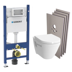 Pack WC Bati-support Geberit + Cuvette suspendue Vitra S50 + Abattant frein de chute + Plaque blanche + Set d'habillage S50Geb3-