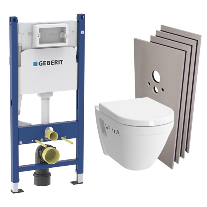 Pack WC Bati-support Geberit + Cuvette suspendue Vitra S50 + Abattant frein de chute + Plaque blanche + Set d'habillage S50Geb3-