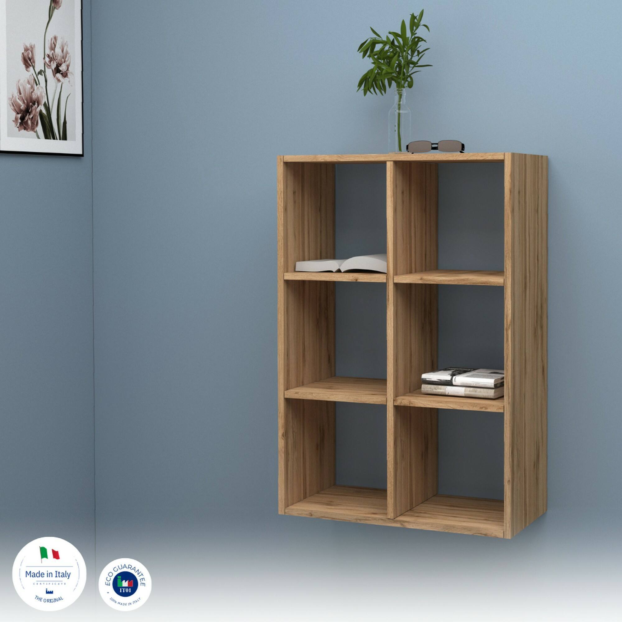 Libreria Rodrigo, Mobile con ripiani, Biblioteca da ufficio, 100% Made in Italy, Rovere, cm 60x25h90