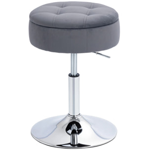 Tabouret de bar design velours acier chromé hauteur réglable H.49-65 cm gris