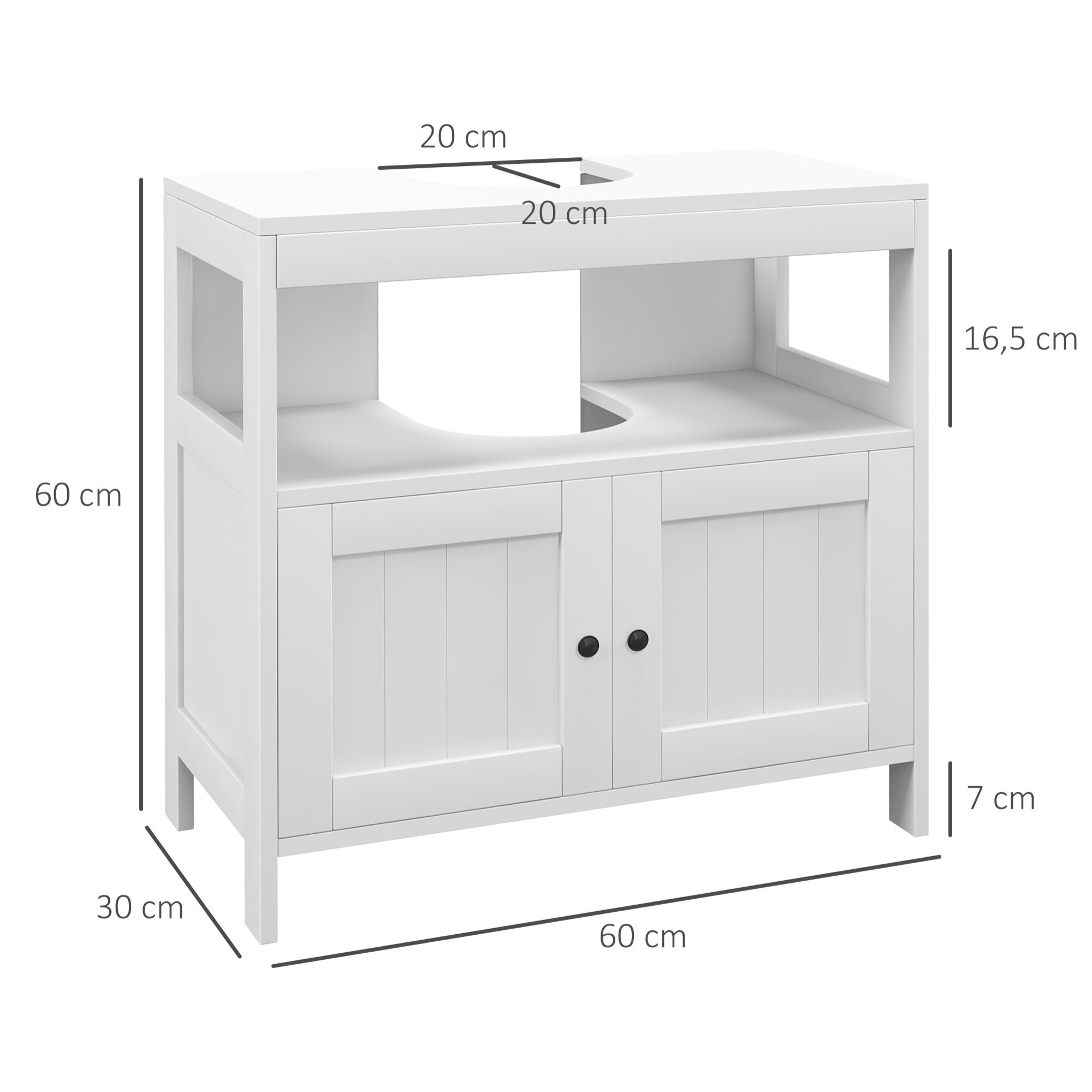 Mueble para Debajo del Lavabo con 2 Puertas y Estante Abierto Mueble Lavabo con Pie Moderno Carga 30 kg 60x30x60 cm Blanco