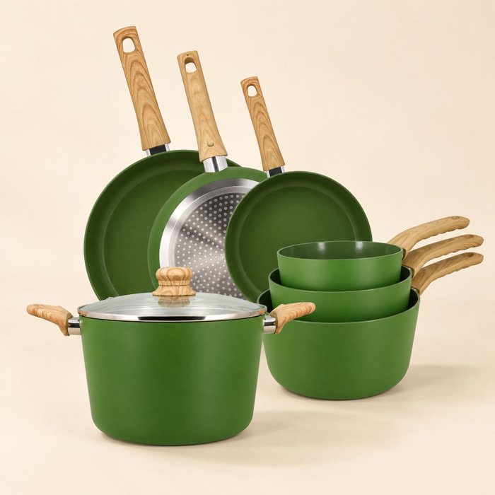 Batterie de cuisine 7 pièces en céramique olive - tous feux KAKI