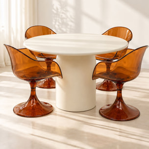 Ensemble table ronde 120cm et 4 fauteuils en résine acrylique ambre GLAM