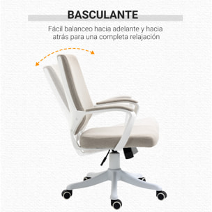 Silla de Oficina Giratoria Silla de Escritorio Basculante con Reposabrazos y Altura Ajustable para Dormitorio Salón Carga 120 kg 62x69x92-100 cm Beige