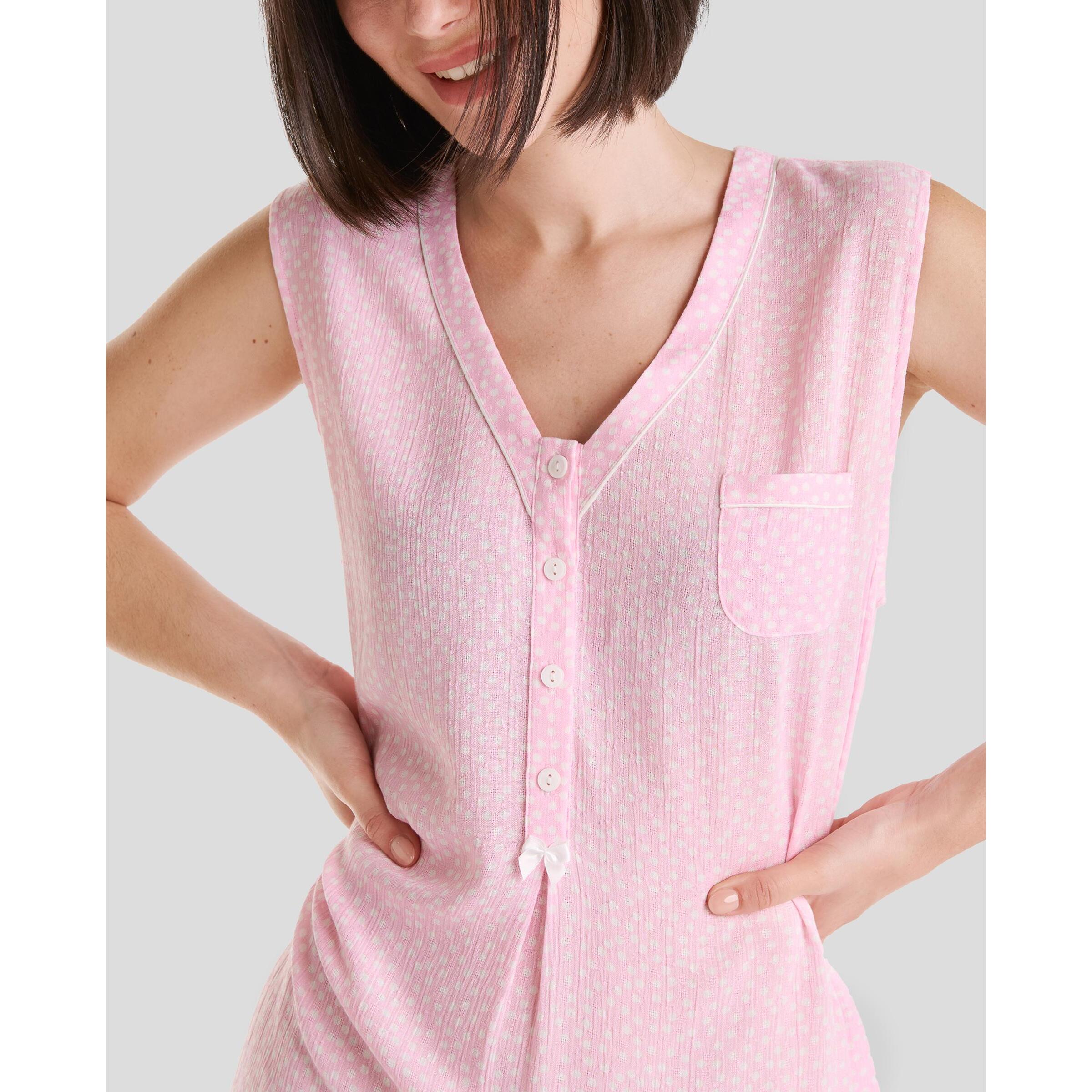 Camisón corto mujer topitos sin mangas suave