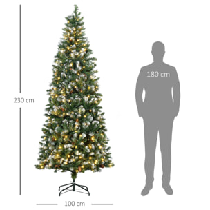 Árbol de Navidad Artificial con Luces LED Altura 230 cm Árbol de Navidad Estrecho con 1051 Ramas 45 Piñas y Polvo Brillante Base Plegable Ø100x230 cm Verde