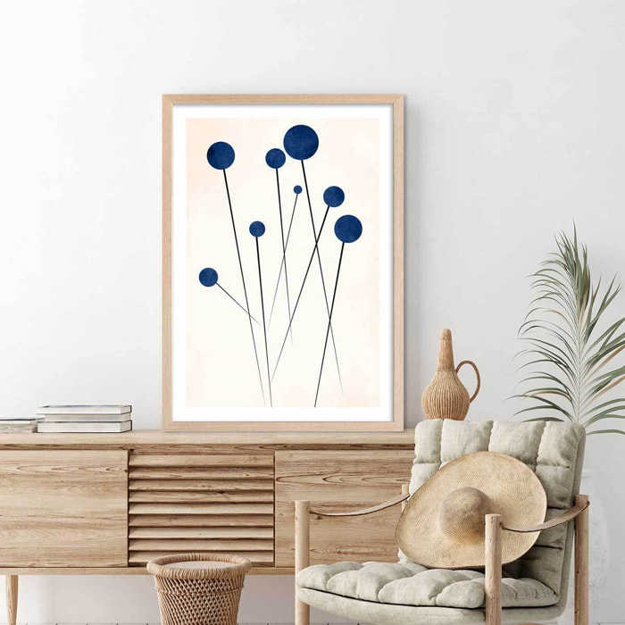 Affiche dessin ""fleurs de bleuets "" Affiche + cadre en bois - Chêne