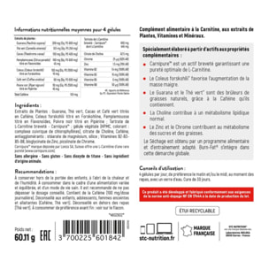 STC NUTRITION - Pack Burn Fat - Brûle-graisse et déstockage - Séchage extrême + définition musculaire - Cure complète de 1 mois