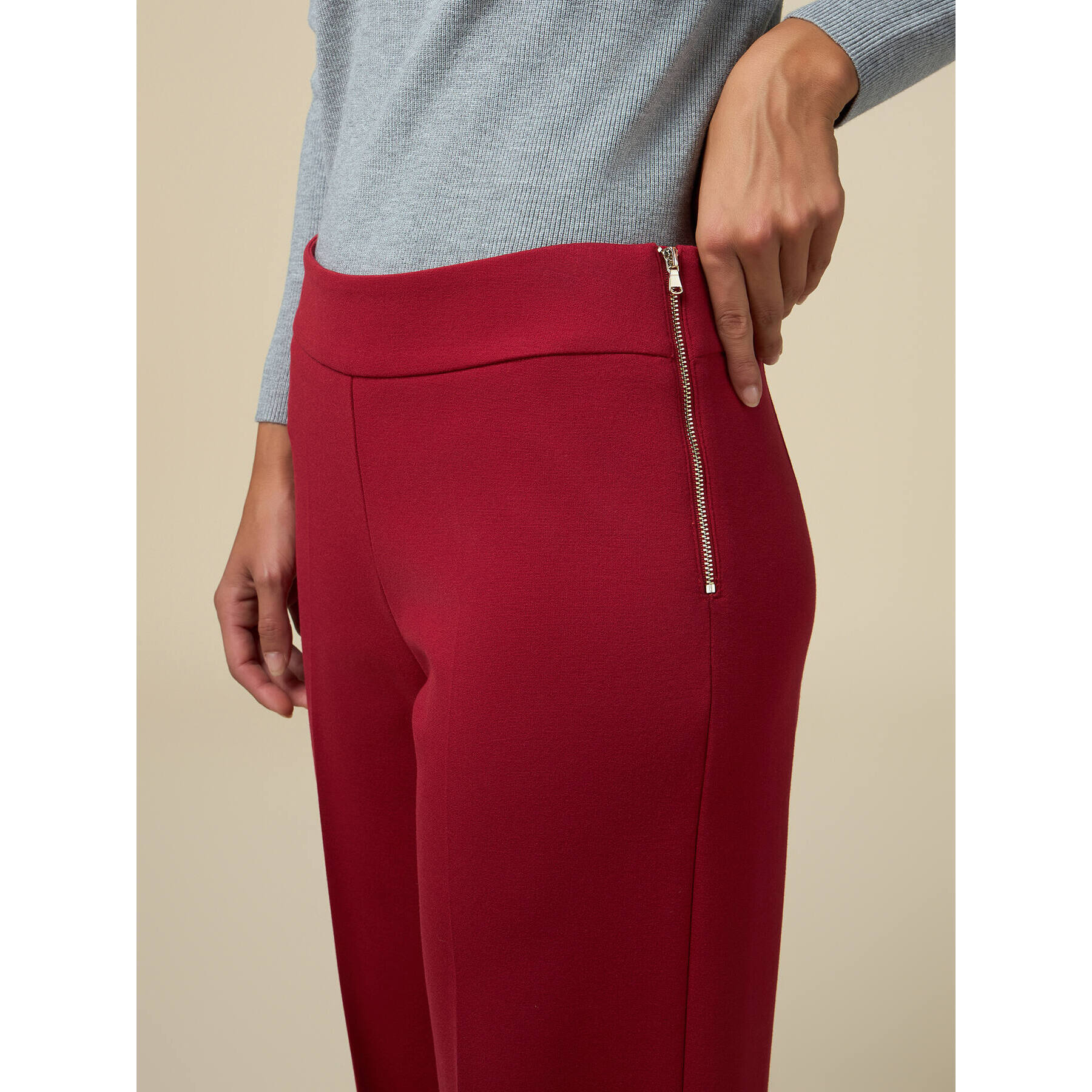 Oltre - Pantaloni wide leg in punto milano - Rosso