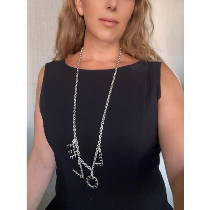 Collar largo MyLove plata 10µ y cristal SW en negro