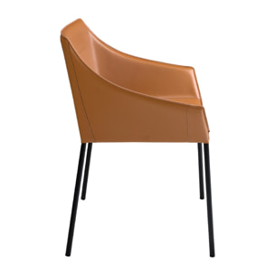 Silla Angel Cerdá con asiento y respaldo tapizados en polipiel en marrón patas de acero inoxidable en negro mate 62x60x79cm