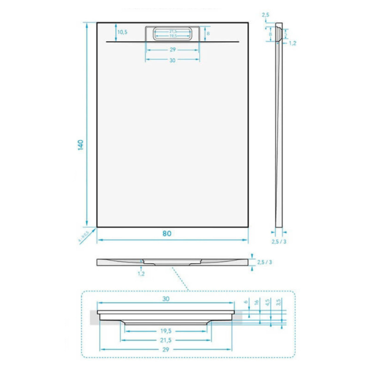 Fusion Receveur de douche 140x80cm en marbre coulé, Gris perle (SATFU14080GRP)