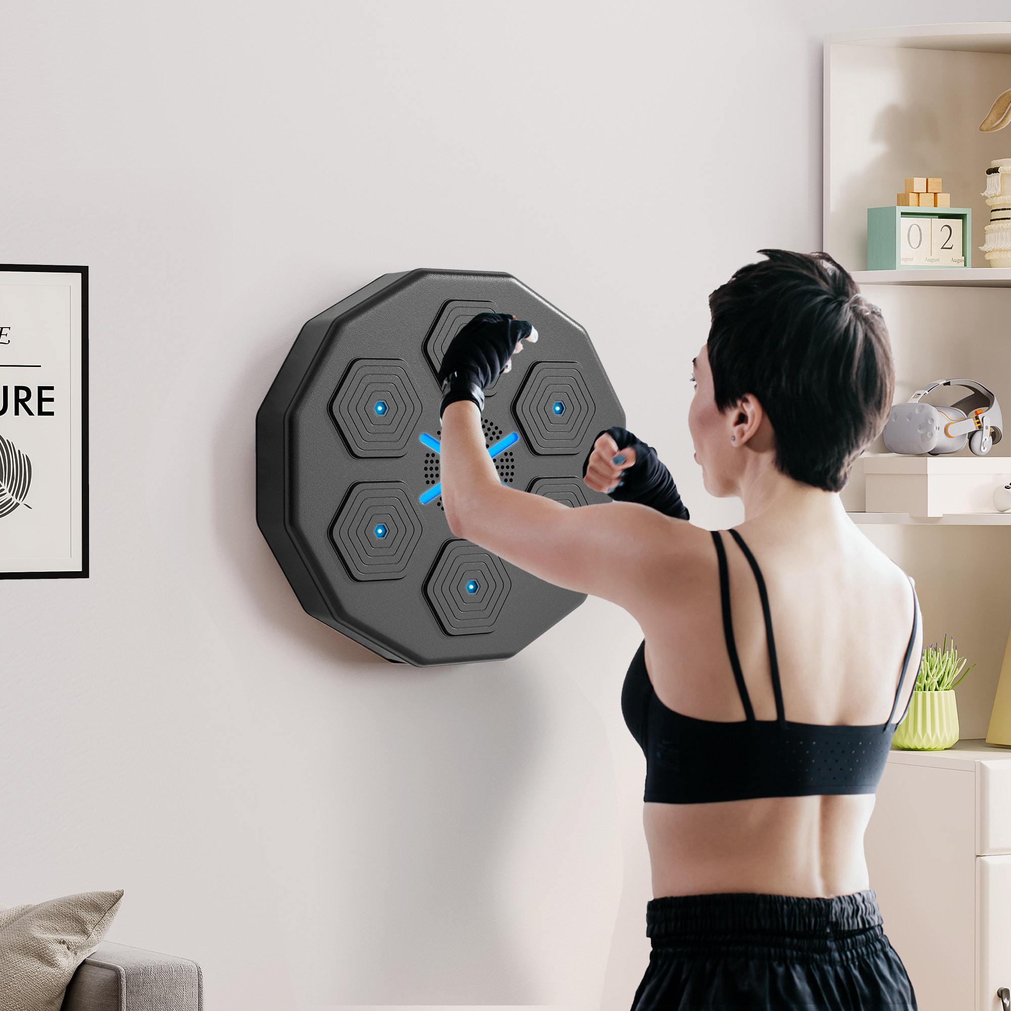 Boxeo Pared Musical con Guantes y Conexión Bluetooth, Máquina Boxeo Musical Pared con Luces LED, para Adultos y Niños en Casa, Oficina, Gimnasio