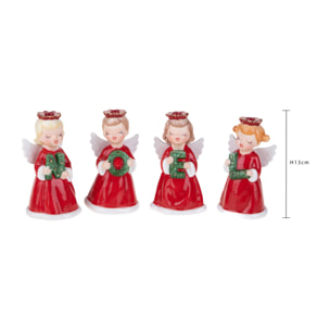 Set di 4 Porta Candele Angeli - Pezzi 1 - Colore Rosso - 7,4x13,3Hx6,6cm - Bianchi Dino