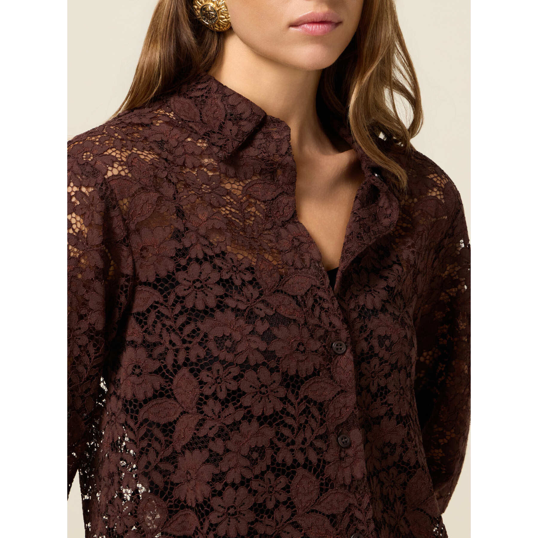 Oltre - Camicia in pizzo - Marrone