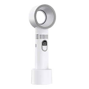 Ventilador sin aspas portátil con 5 niveles de velocidad y pantalla LCD.