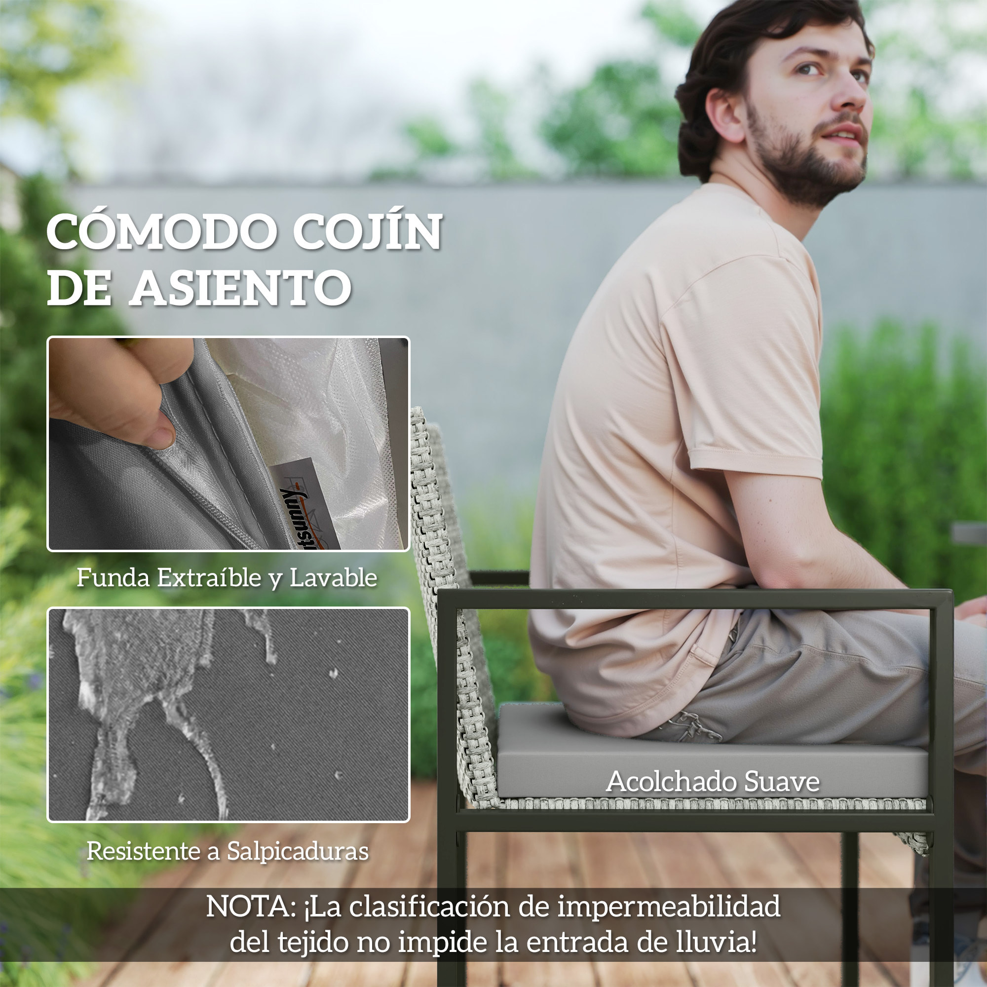 Conjunto de Muebles de Jardín Exterior de Ratán de 9 Piezas Conjunto de Jardin Exterior de Ratán Sintético con Mesa con Vidrio Templado 4 Sillas 4 Taburetes Impermeables Cojines Gris