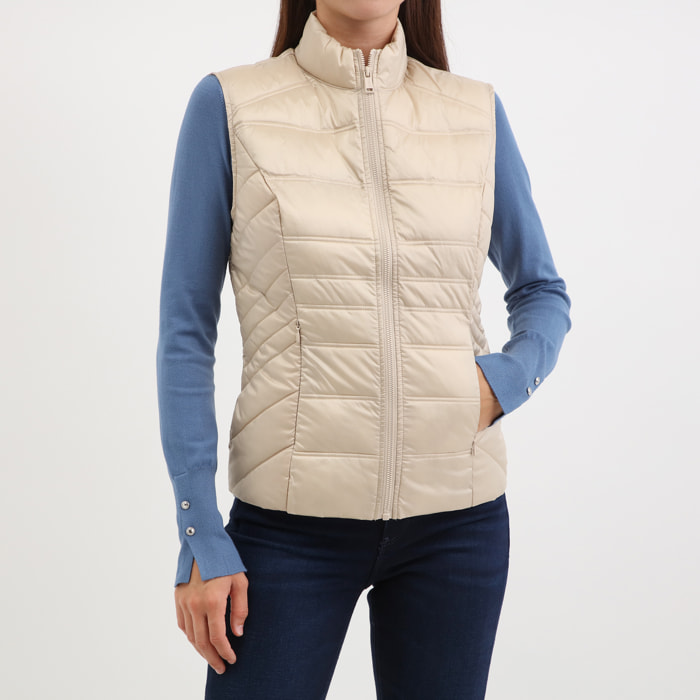 Doudoune sans manches Ginger - doublure imprimée - beige